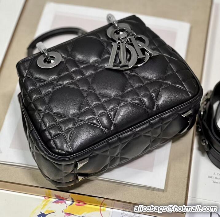 Luxurious LADY DIOR TOP HANDLE SMALL BAG Latte Cannage Lambskin C9228 BLACK&BLACK