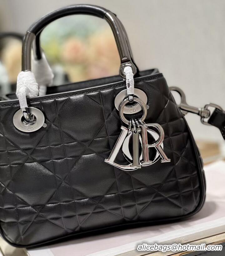 Luxurious LADY DIOR TOP HANDLE SMALL BAG Latte Cannage Lambskin C9228 BLACK&BLACK