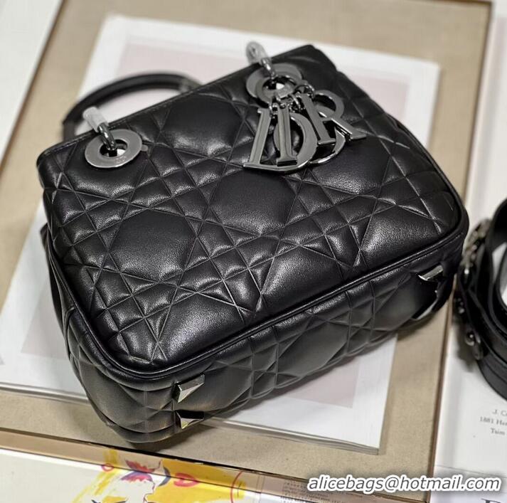 Luxurious LADY DIOR TOP HANDLE SMALL BAG Latte Cannage Lambskin C9228 BLACK&BLACK