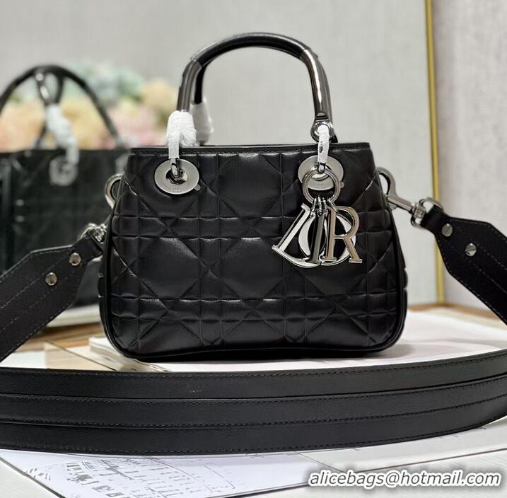 Luxurious LADY DIOR TOP HANDLE SMALL BAG Latte Cannage Lambskin C9228 BLACK&BLACK