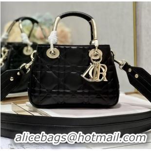 Top Grade LADY DIOR TOP HANDLE SMALL BAG Latte Cannage Lambskin C9228 BLACK&GOLD