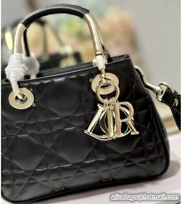 Top Grade LADY DIOR TOP HANDLE SMALL BAG Latte Cannage Lambskin C9228 BLACK&GOLD