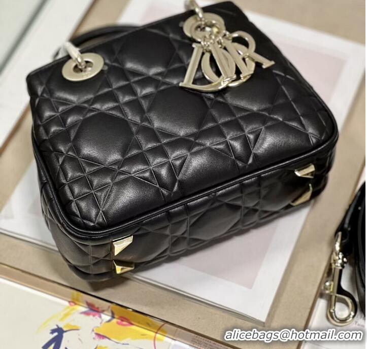 Top Grade LADY DIOR TOP HANDLE SMALL BAG Latte Cannage Lambskin C9228 BLACK&GOLD