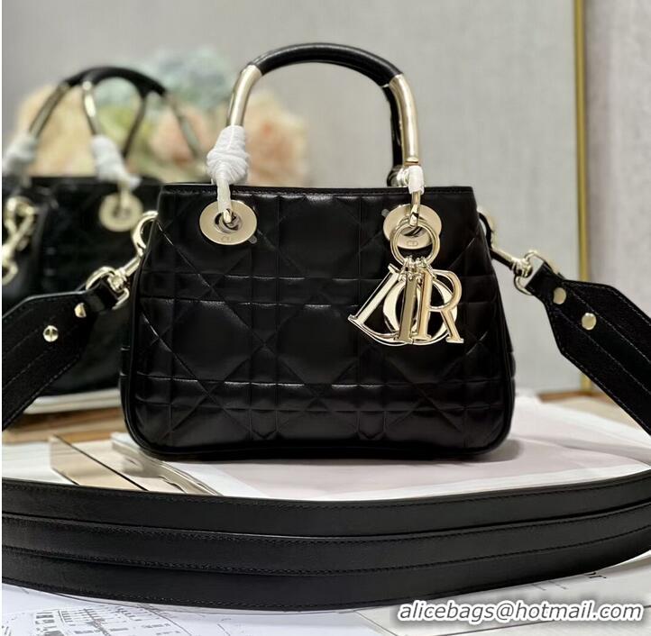 Top Grade LADY DIOR TOP HANDLE SMALL BAG Latte Cannage Lambskin C9228 BLACK&GOLD