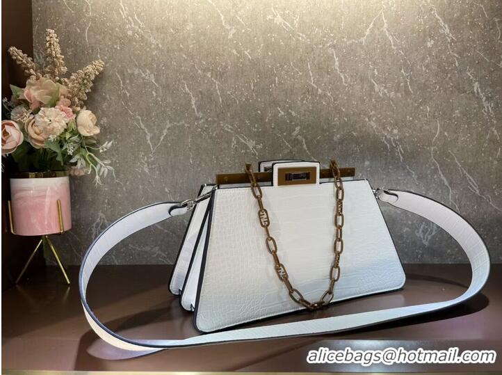 Unique Grade Fendi Peekaboo Cut Medium Alligator pattern bag 8BN340 WHITE