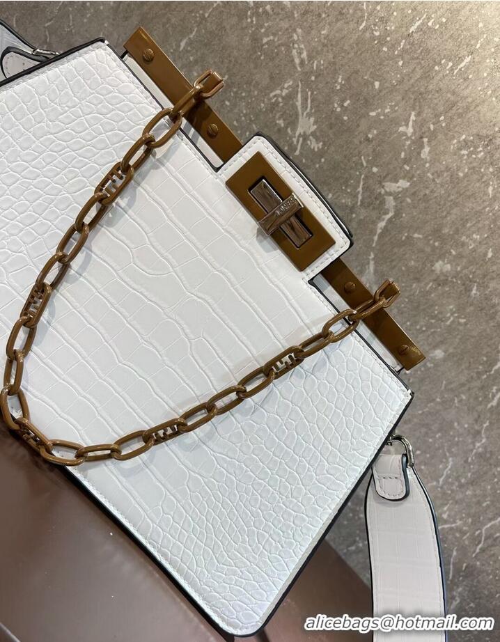 Unique Grade Fendi Peekaboo Cut Medium Alligator pattern bag 8BN340 WHITE