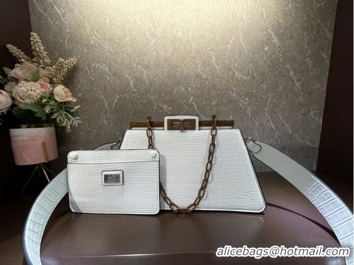 Unique Grade Fendi Peekaboo Cut Medium Alligator pattern bag 8BN340 WHITE