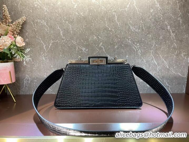 Grade Design Fendi Peekaboo Cut Medium Alligator pattern bag 8BN340 BLACK