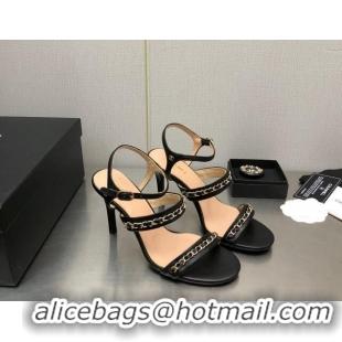 Grade Quality Chanel Lambskin High Heel Sandals 8.5cm with CHain G39549 Black 122969