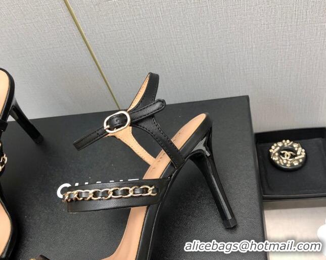 Grade Quality Chanel Lambskin High Heel Sandals 8.5cm with CHain G39549 Black 122969