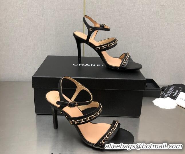 Grade Quality Chanel Lambskin High Heel Sandals 8.5cm with CHain G39549 Black 122969