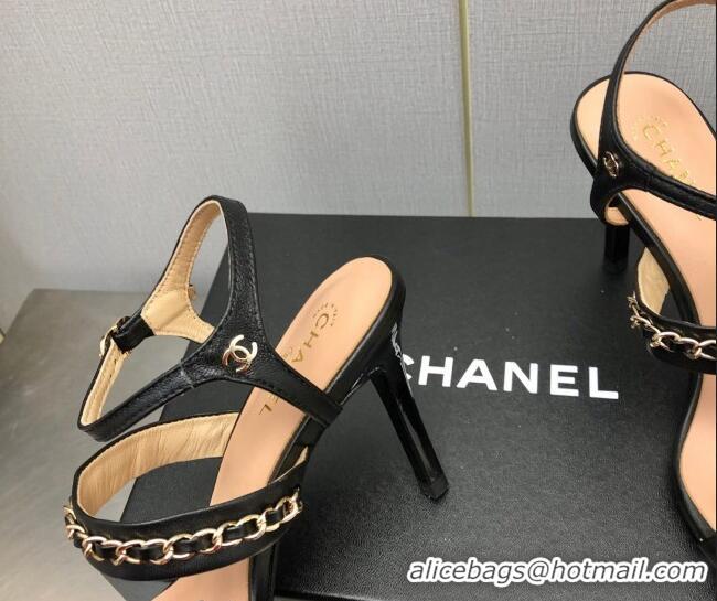 Grade Quality Chanel Lambskin High Heel Sandals 8.5cm with CHain G39549 Black 122969