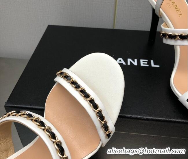 Top Grade Chanel Lambskin High Heel Sandals 8.5cm with CHain G39549 White 122971