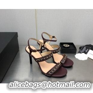 Stylish Chanel Lambskin High Heel Sandals 8.5cm with CHain G39549 Burgundy 122973