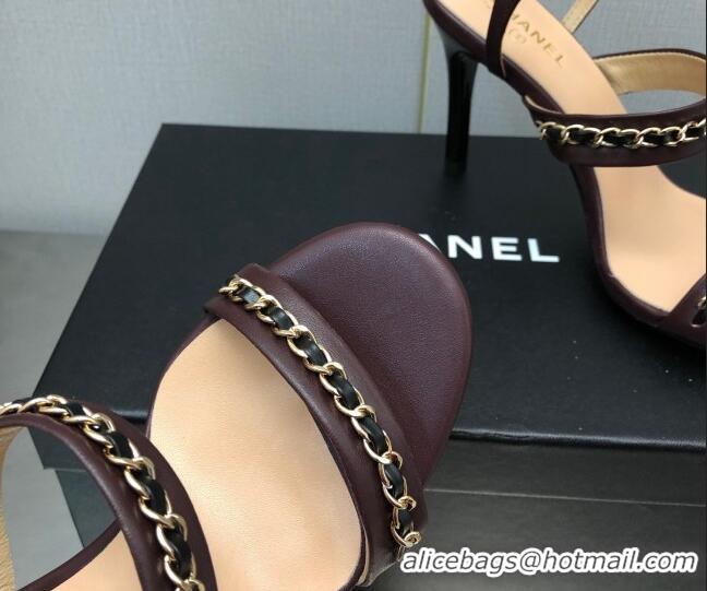 Stylish Chanel Lambskin High Heel Sandals 8.5cm with CHain G39549 Burgundy 122973