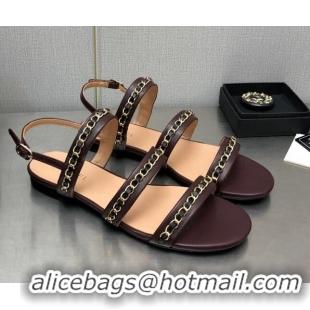 Classic Hot Chanel Lambskin Flat Sandals with CHain G39549 Burgundy 122974