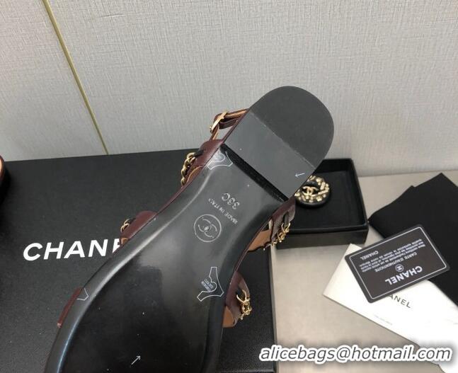 Classic Hot Chanel Lambskin Flat Sandals with CHain G39549 Burgundy 122974