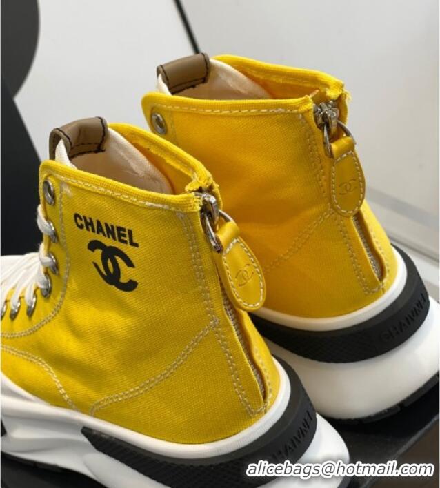 Good Looking Chanel Canvas High top Sneakers Yellow 122976