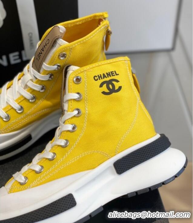 Good Looking Chanel Canvas High top Sneakers Yellow 122976