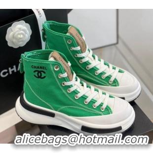 Sophisticated Chanel Canvas High top Sneakers Green 122977