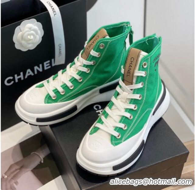 Sophisticated Chanel Canvas High top Sneakers Green 122977