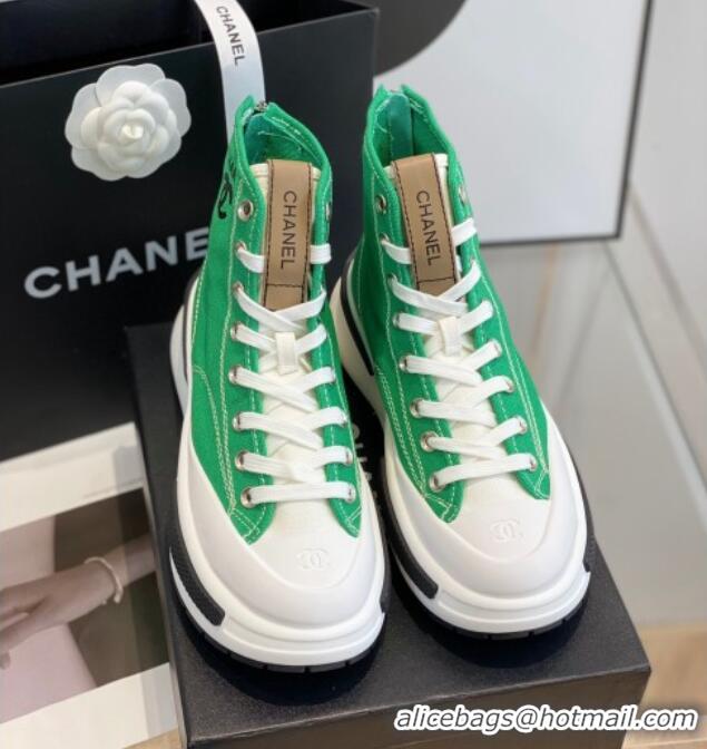 Sophisticated Chanel Canvas High top Sneakers Green 122977