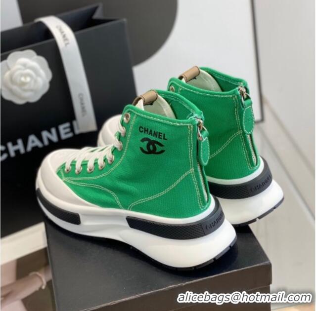 Sophisticated Chanel Canvas High top Sneakers Green 122977