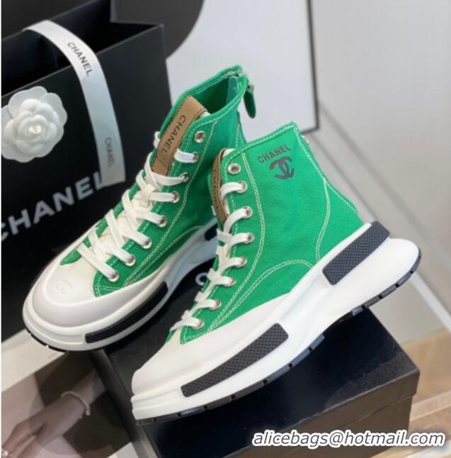 Sophisticated Chanel Canvas High top Sneakers Green 122977