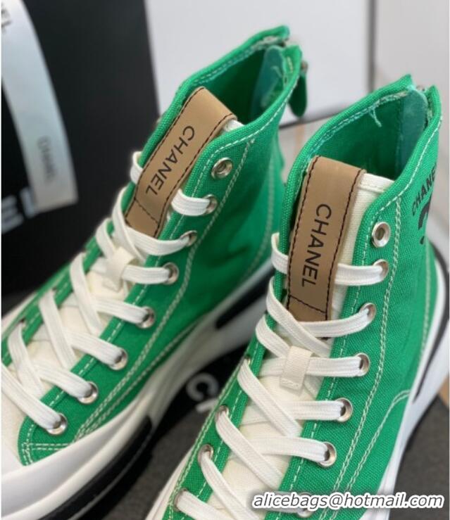 Sophisticated Chanel Canvas High top Sneakers Green 122977