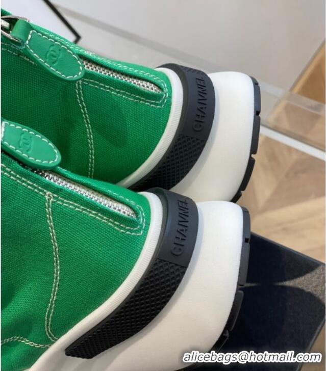 Sophisticated Chanel Canvas High top Sneakers Green 122977