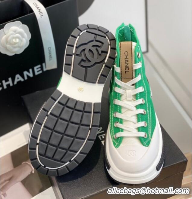 Sophisticated Chanel Canvas High top Sneakers Green 122977