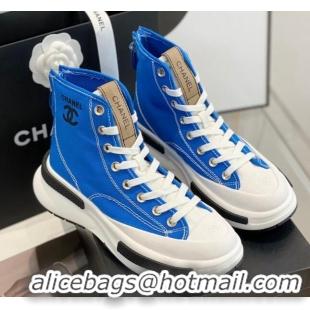 Grade Quality Chanel Canvas High top Sneakers Blue 122979