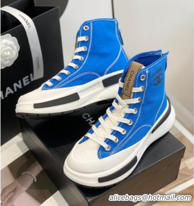 Grade Quality Chanel Canvas High top Sneakers Blue 122979