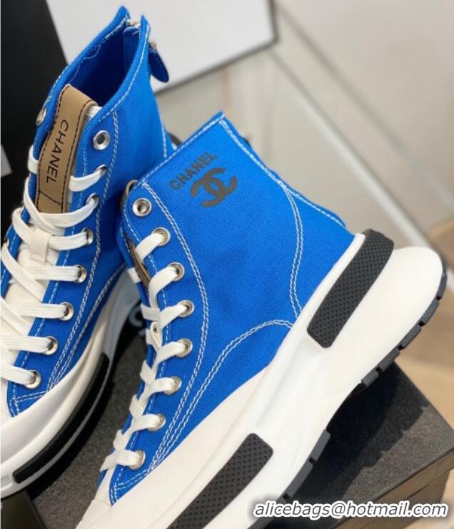 Grade Quality Chanel Canvas High top Sneakers Blue 122979