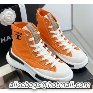 Luxury Chanel Canvas High top Sneakers Orange 122980