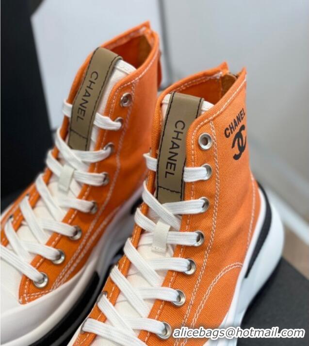 Luxury Chanel Canvas High top Sneakers Orange 122980