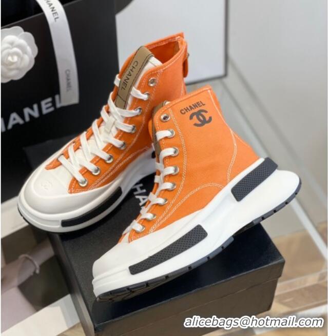 Luxury Chanel Canvas High top Sneakers Orange 122980