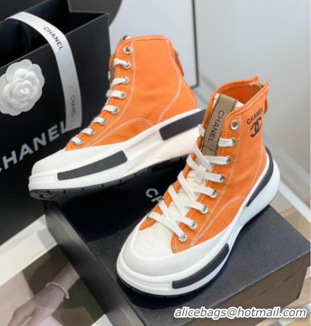 Luxury Chanel Canvas High top Sneakers Orange 122980