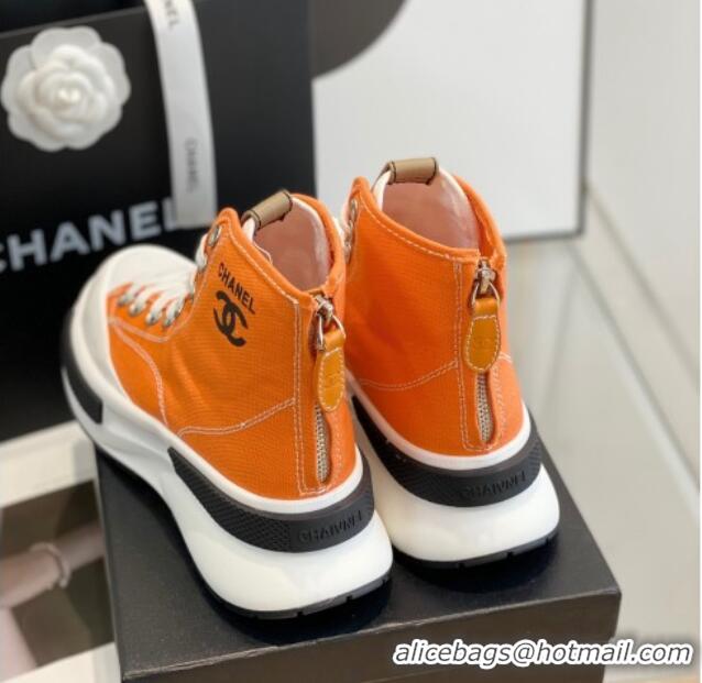 Luxury Chanel Canvas High top Sneakers Orange 122980