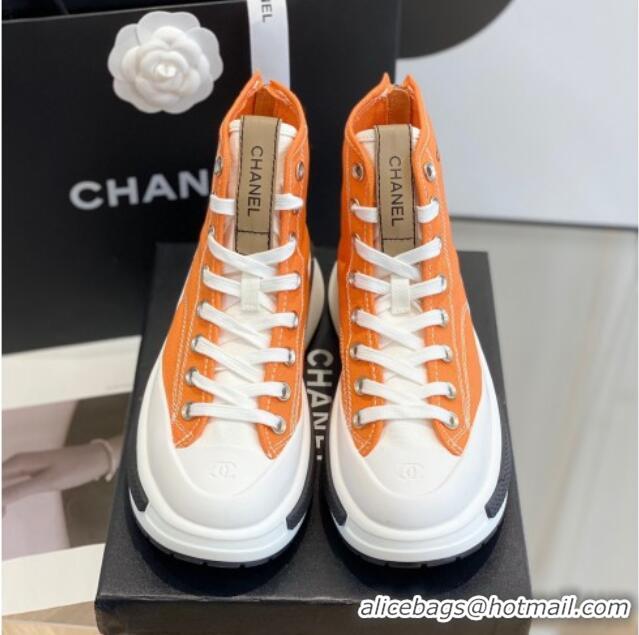 Luxury Chanel Canvas High top Sneakers Orange 122980