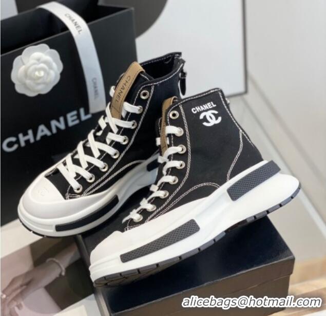 Best Grade Chanel Canvas High top Sneakers Black 122981