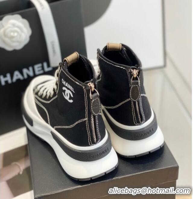 Best Grade Chanel Canvas High top Sneakers Black 122981