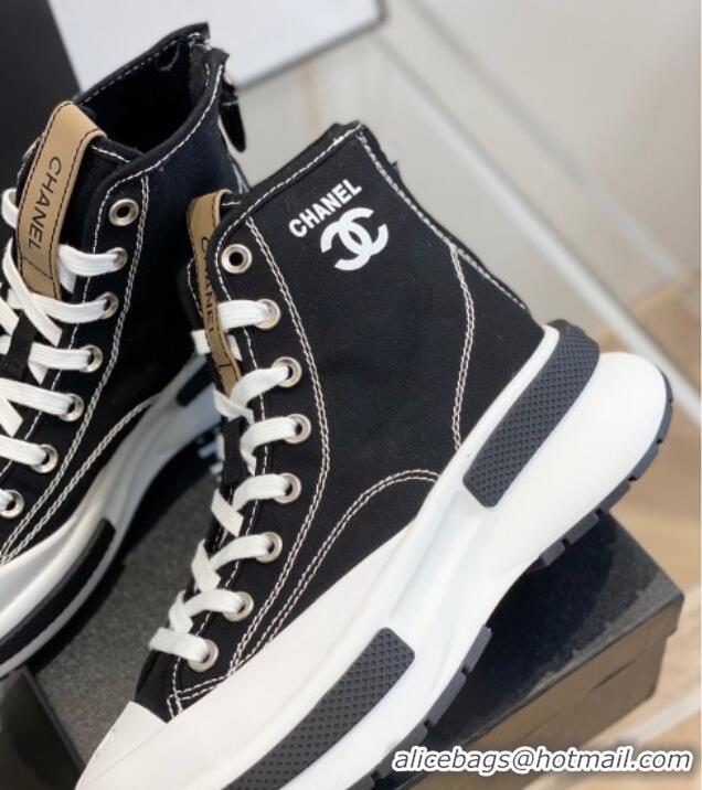 Best Grade Chanel Canvas High top Sneakers Black 122981