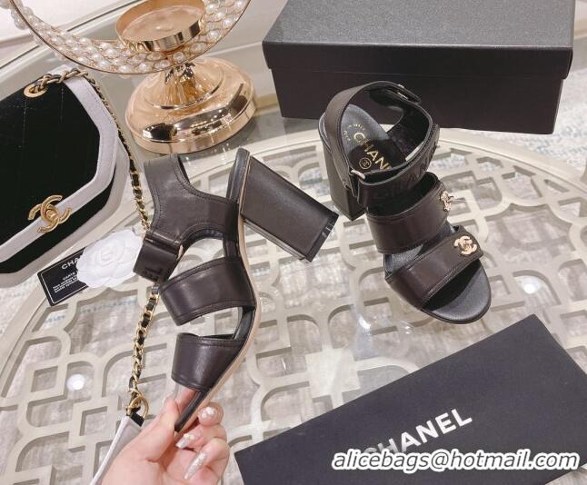 Sumptuous Chanel Lambskin Embroidered Strap Sandals with CC Stud Black 122986