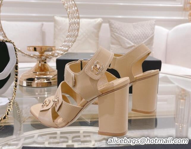 Low Price Chanel Lambskin Embroidered Strap Sandals with CC Stud Nude 122987