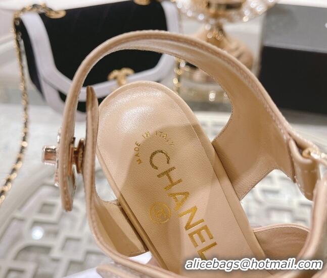 Low Price Chanel Lambskin Embroidered Strap Sandals with CC Stud Nude 122987