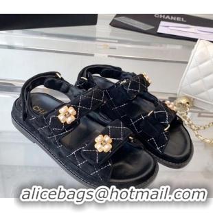 Trendy Design Chanel Quilted Suede Strap Flat Sandals G35927 Black 1229115