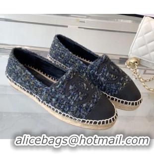 Classic Hot Chanel Tweed Espadrilles Navy Blue 1229118