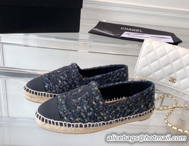 Classic Hot Chanel Tweed Espadrilles Navy Blue 1229118