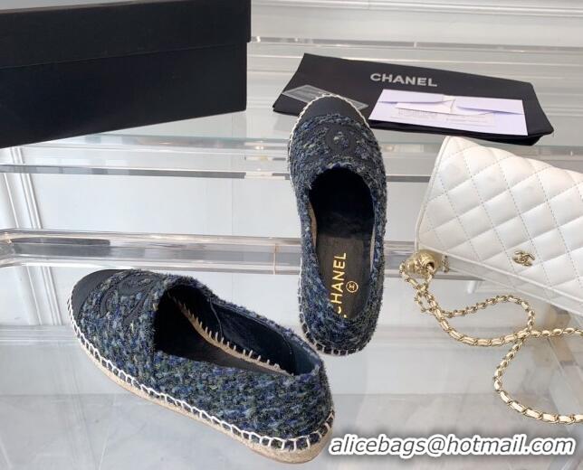 Classic Hot Chanel Tweed Espadrilles Navy Blue 1229118